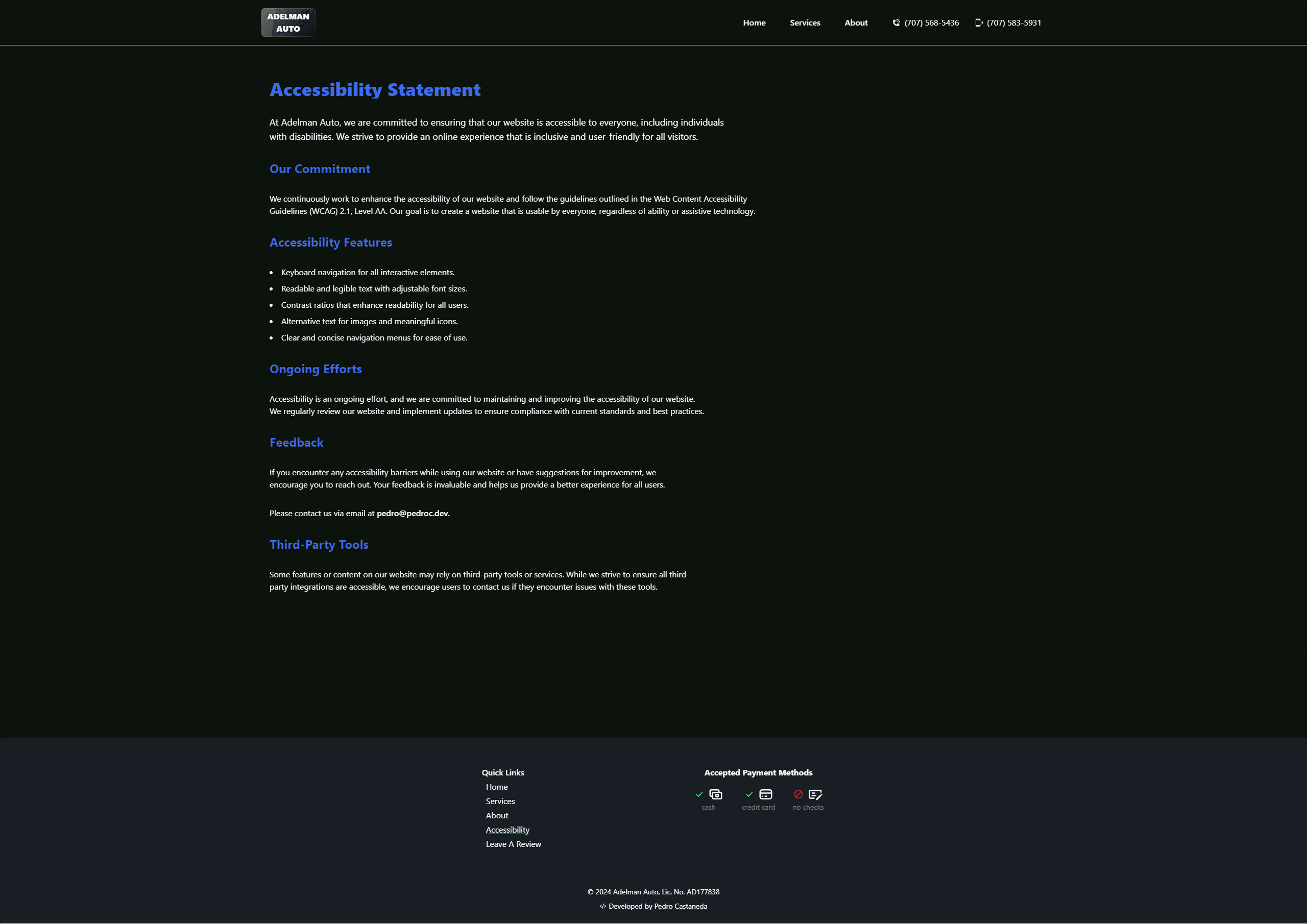 Adelman Auto accessibility page
