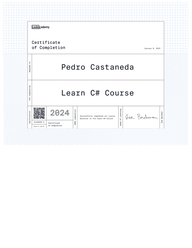 C# Certification, Codecademy