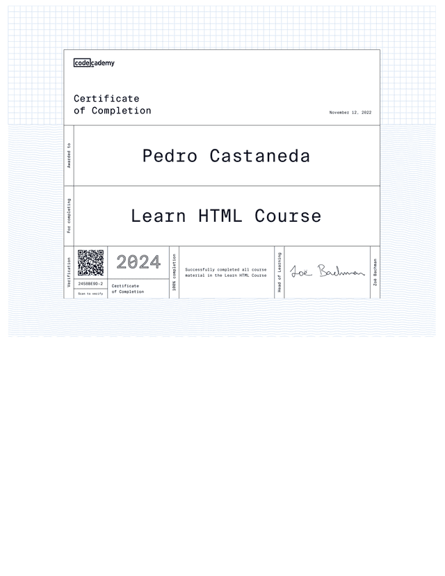 HTML Certification, Codecademy