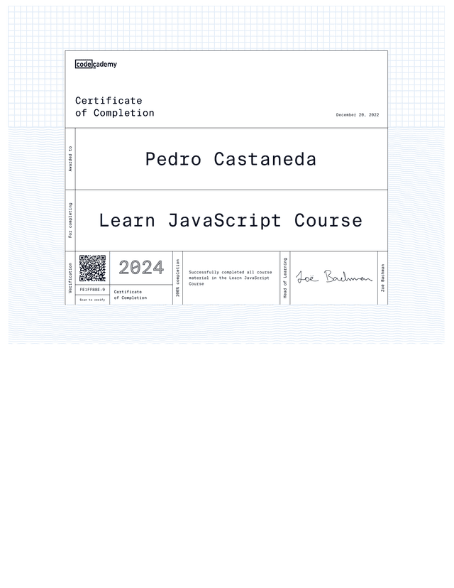 JavaScript Certification, Codecademy