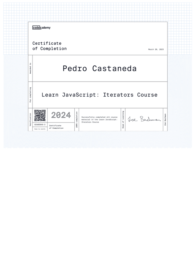 JavaScript Iterators Certification, Codecademy