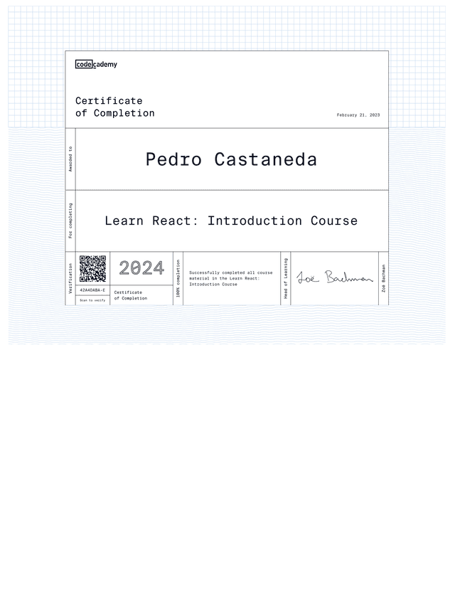 React Certification, Codecademy