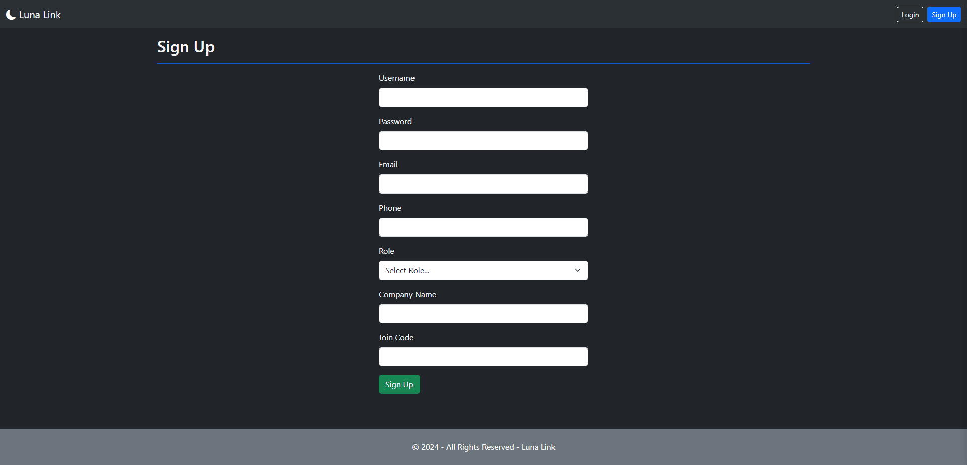Luna Link signup page