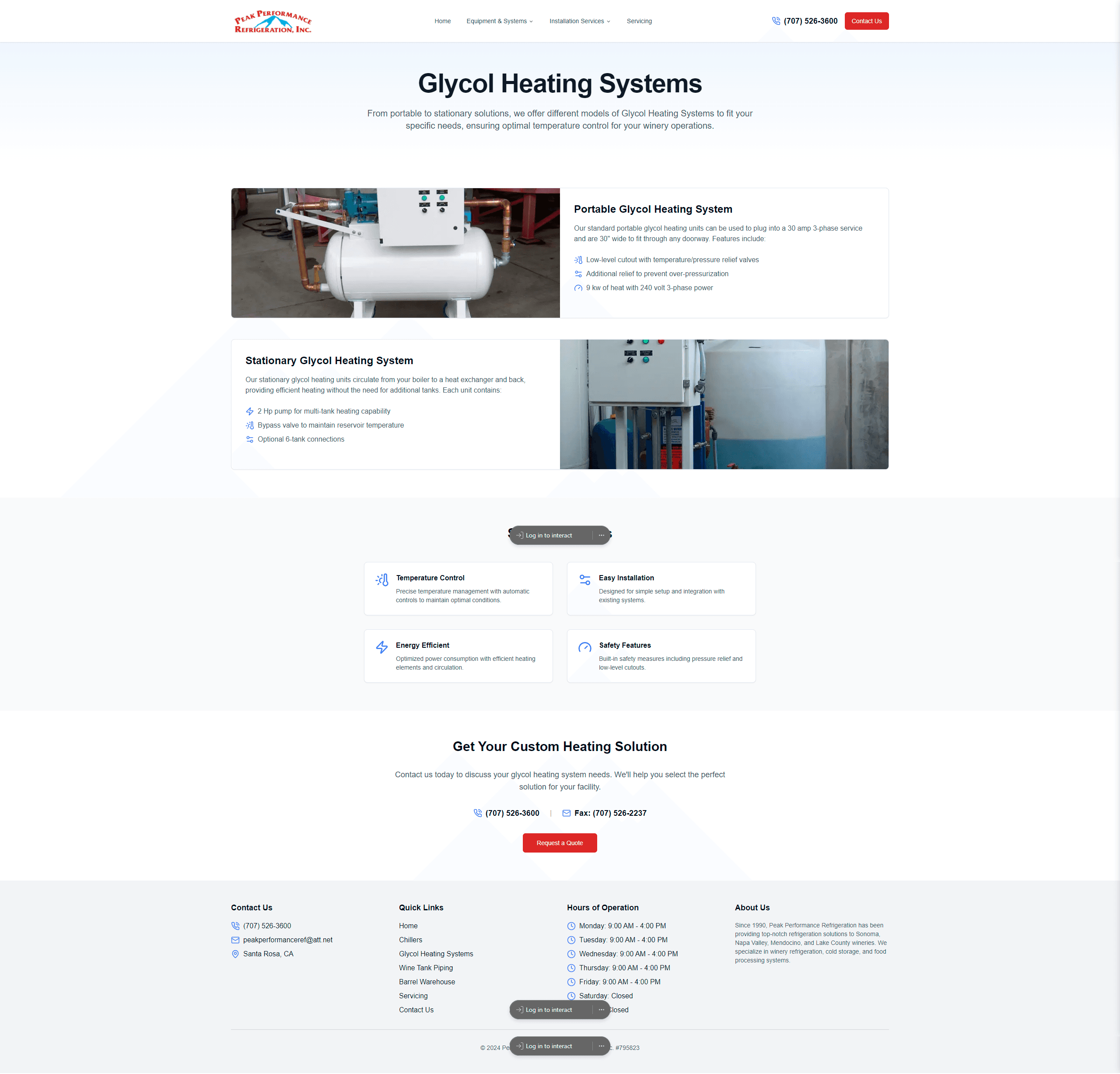 Peak Performance Refrigeration glycol heating systems page