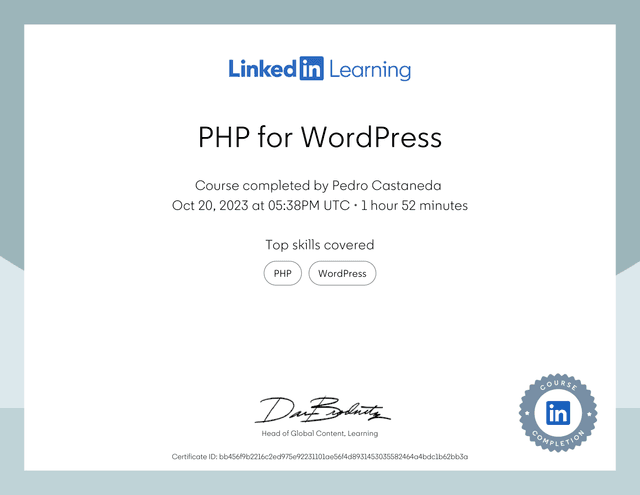 PHP for WordPress Development certification