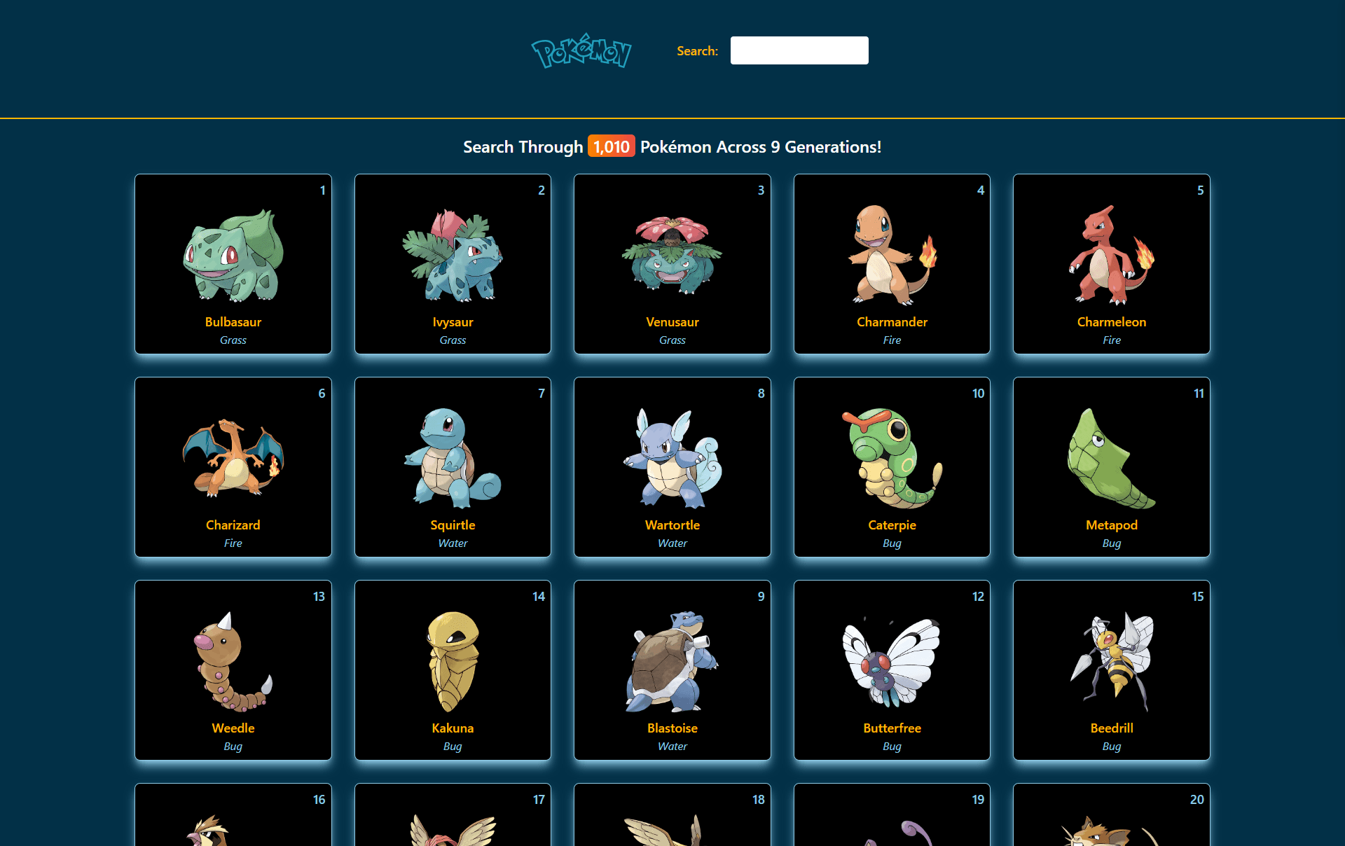 Pokedex home page